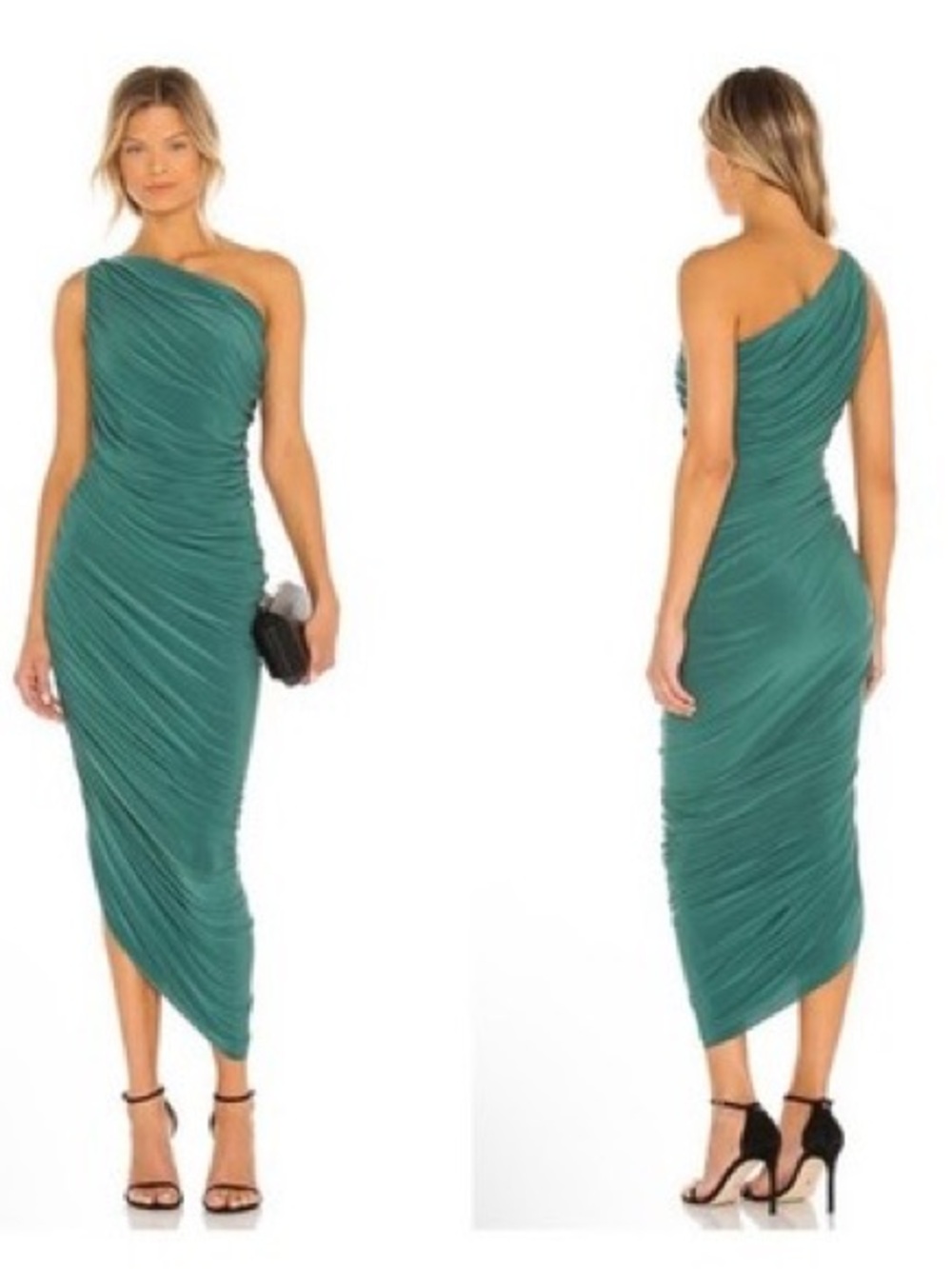 Draped One-Shoulder Maxi Dress in Teal